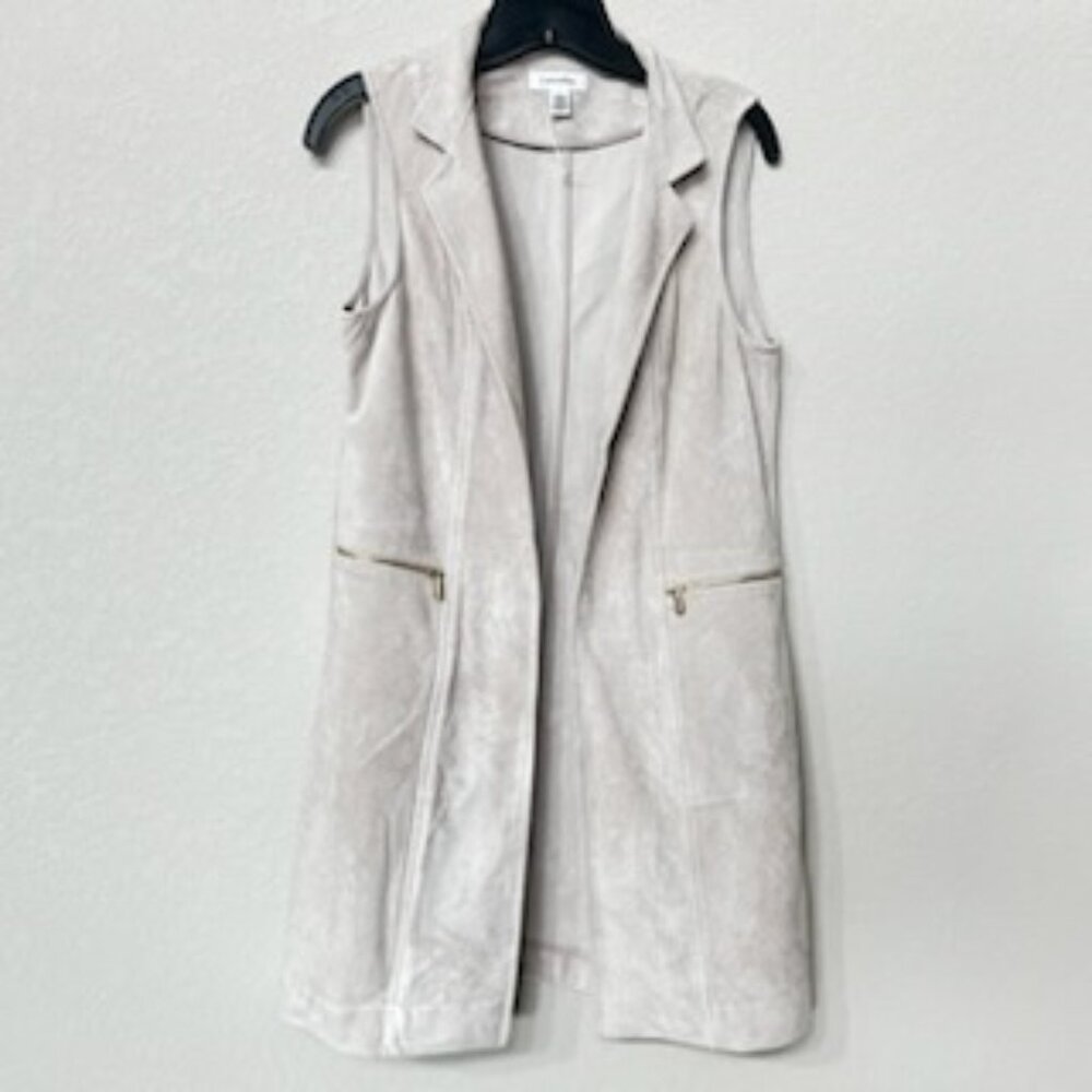 Calvin Klein Faux Suede Open Front Long Vest Duster Cardigan - Picture 4 of 12